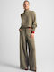 Women's High-waisted Fabric Trousers Khaki