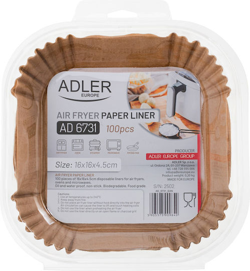 Adler Αντικολλητικά Χαρτιά για Air Fryer 16x16εκ. 100τμχ
