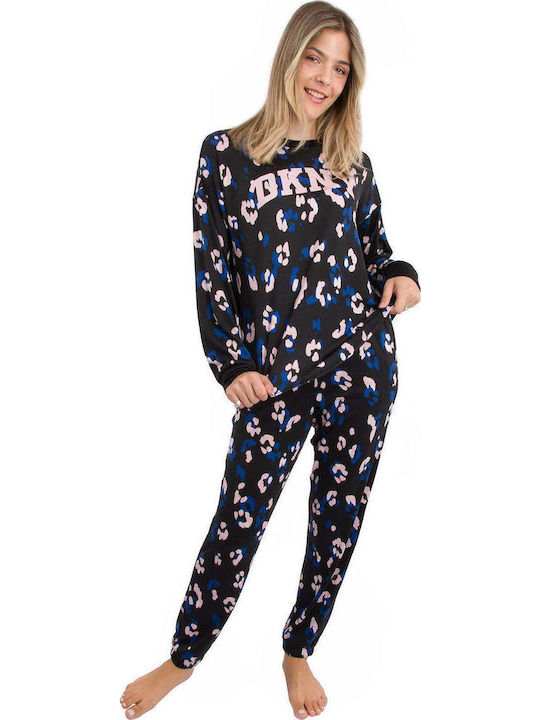 DKNY Winter Damen Pyjama-Set Black, Pink, Blue