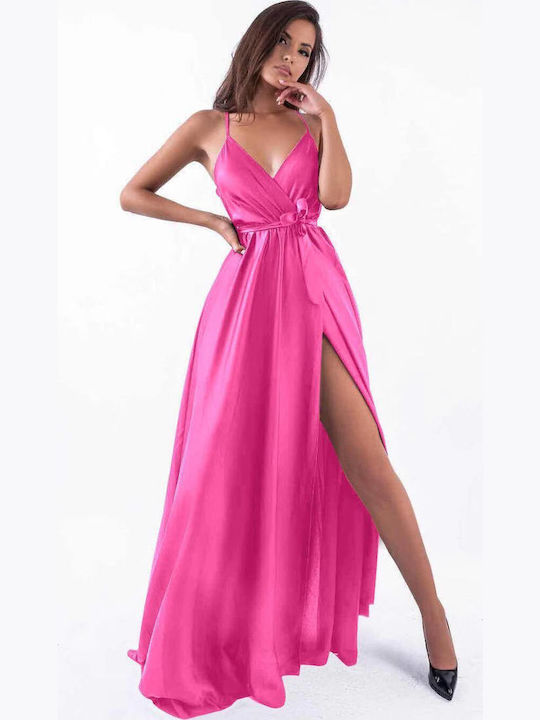 Summer Maxi Evening Satin Dress Pink