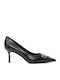 Leather Pointed Toe Black Medium Heels