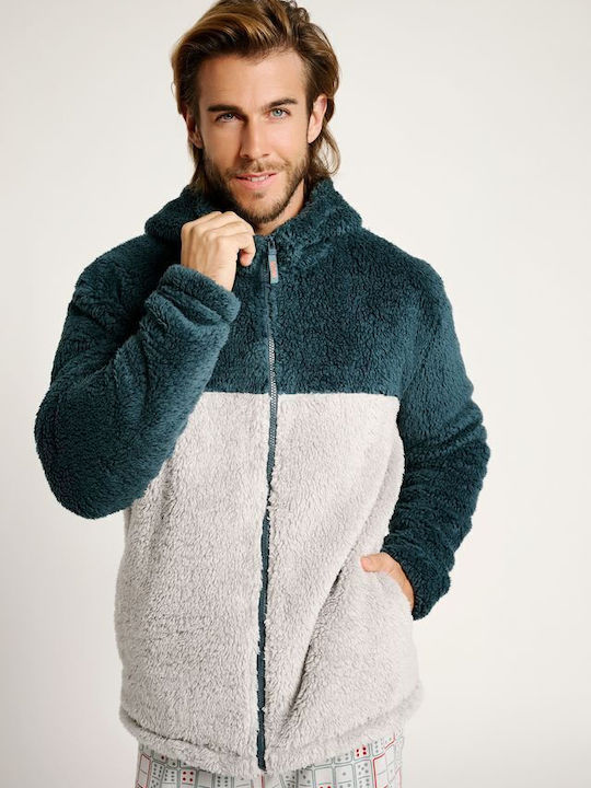 Muydemi Winter Herren-Robe Grey/Petrol