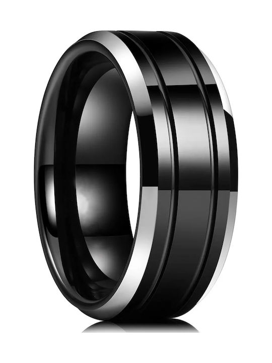 Men's Ring Black Two Stripes Surgical Steel Hypoallergenic