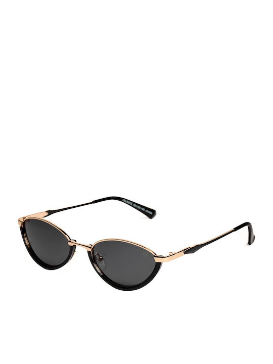 AV Sunglasses Celeste Unisex Sunglasses with Black Metal Frame and Black Polarized Lens