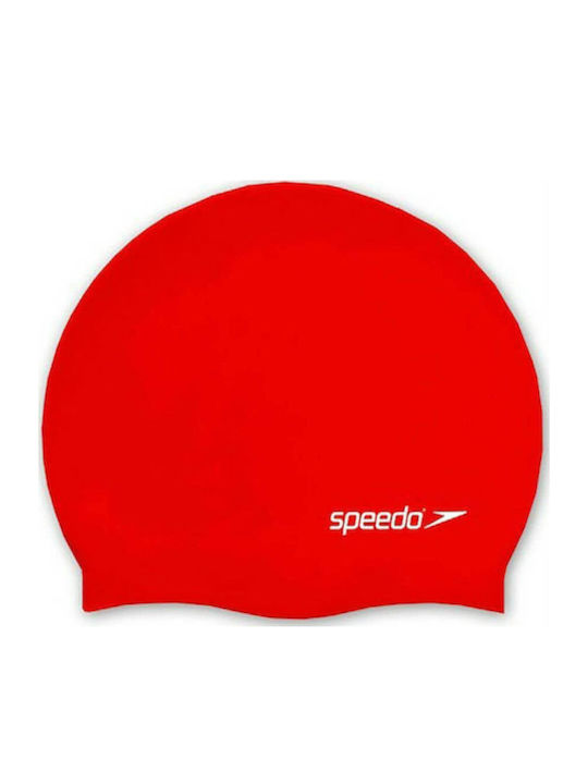 Speedo Plain Flat Silicone Kids Swimming Cap Red