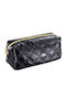 Inter-vion Gold & Black Quilted Cosmetic Bag Black