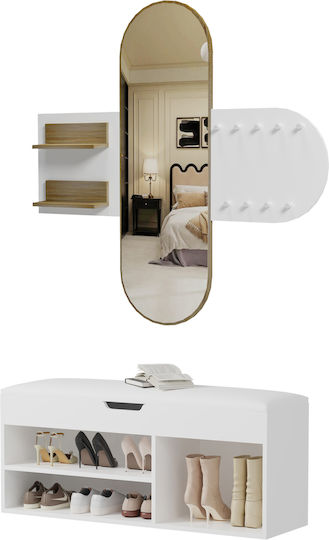 Cheryl Mobilier Hol cu Oglindă cu Suport pentru Haine cu Suport pentru Pantofi și Bancă Albă/Sonoma 125x40x120 cm HM21276.02 Cheryl Mobilier Hol cu Oglindă cu Suport pentru Haine cu Suport pentru Pantofi și Bancă Albă/Sonoma 125x40x120 cm HM21276.02
