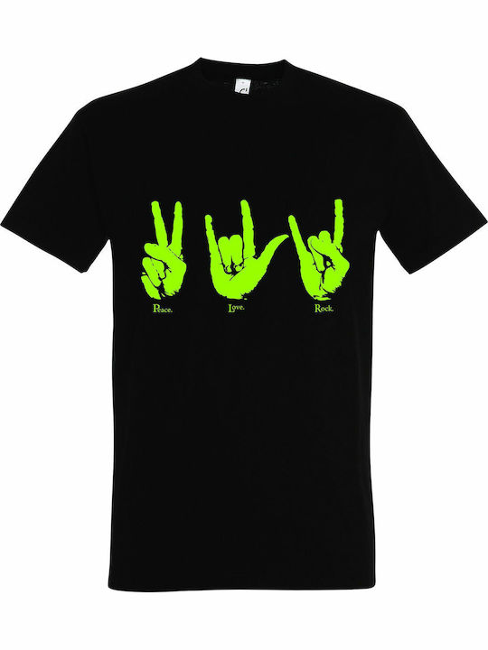 T-shirt Unisex "peace Love Rock" Black