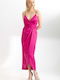 Summer Midi Dress for Wedding - Christening Satin Fuchsia