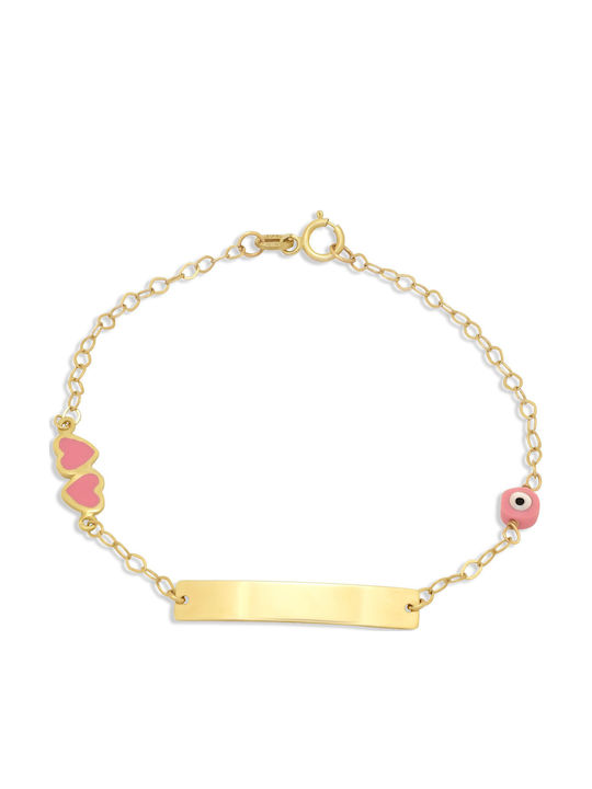 Goldjewels Kids Bracelet ID from Gold 9K with Evil Eye & Heart