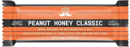 myGreekTaste Premium Raw Μπάρα με 30% Πρωτεΐνη & Γεύση Peanut Honey Classic 60gr