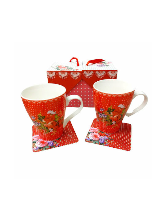 Inart Mug from Porcelain Red 330ml 2pcs