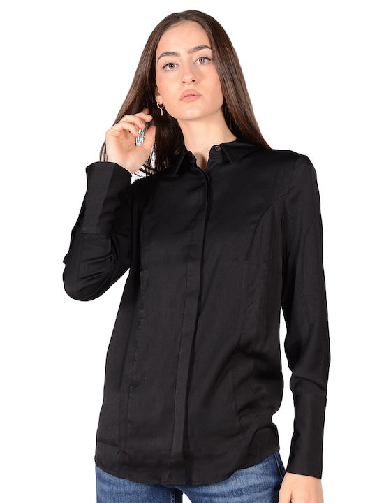 Guess Women's Long Sleeve Shirt BLACK W0BH05W3TO2-JBLK
