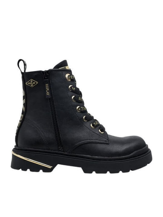 Anatomical Leather Kids Boots with Laces Black