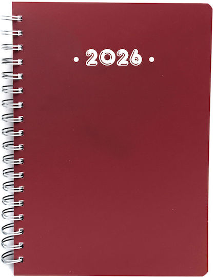 Ydrogeios Täglicher Planer 2026 Burgundisch Spirale 15x21cm