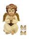 Due esse Christmas Figure Illuminated Cherub Cream Gold Ceramic 14x11x11cm 4 Designs