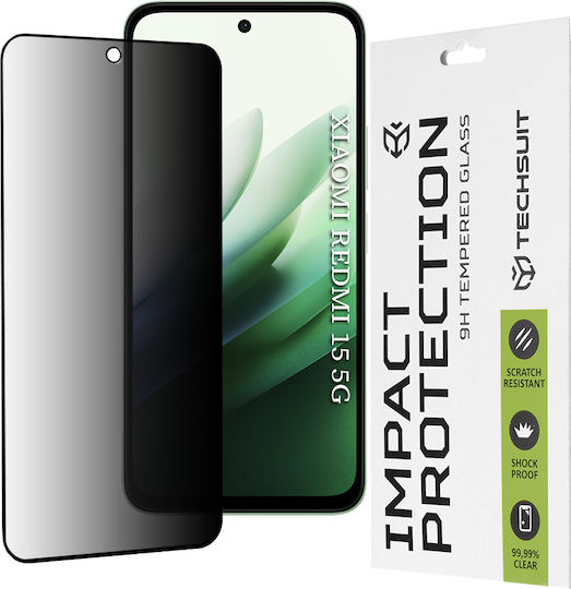 Techsuit Vollkleber Privatsphäre Vollflächig gehärtetes Glas Schwarz (Redmi 15)