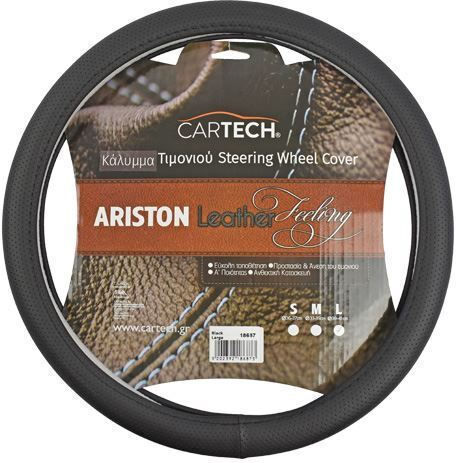 Car Steering Wheel Cover with Diameter 40cm Leather Black with Black Stitching