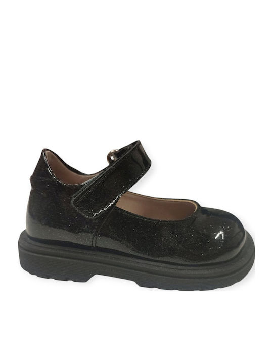 Kids Anatomic Patent Leather Ballerinas with Hoop & Loop Closure Black