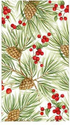 Χαρτοπετσέτες Guest Evergreen Berries White 10.8x19.8cm Caspari 15 Tεμάχια