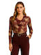 Damen Bluse Drapierung Burgundy