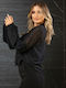 Women's Blouse Long Sleeve with V Neckline Black