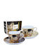 Set 2 Cups Saucers G Klimt Kiss Cream Brown Background Carmani