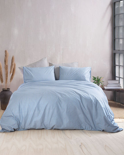 Rythmos Diva Bed Sheet Set With 2 Pillowcases Super-Double With Rubber Hugger 160x260+25cm Blue (4 Pieces)