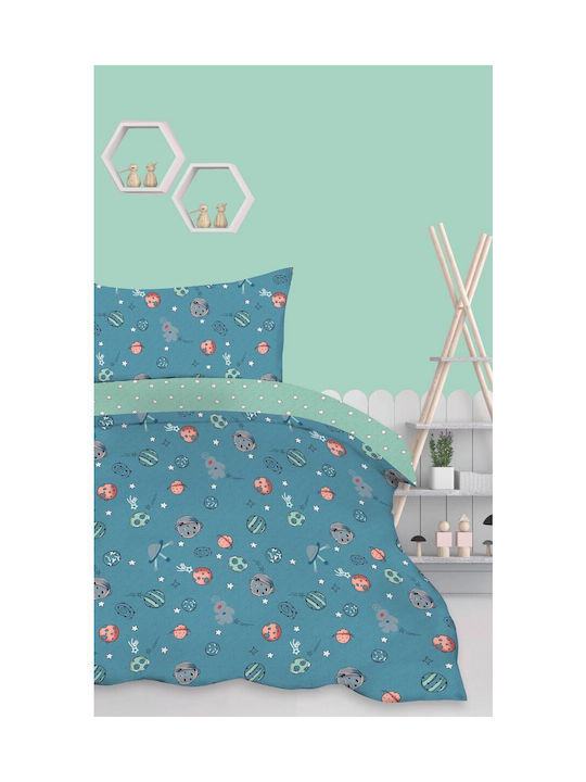 Giorgio Home Комплект чаршафи Единично от Памук и Полиестер Син 170x260см