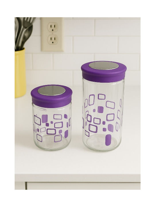 Galifas Set 2 Pieces Glass Jars for Sugar and Coffee with Lid Purple