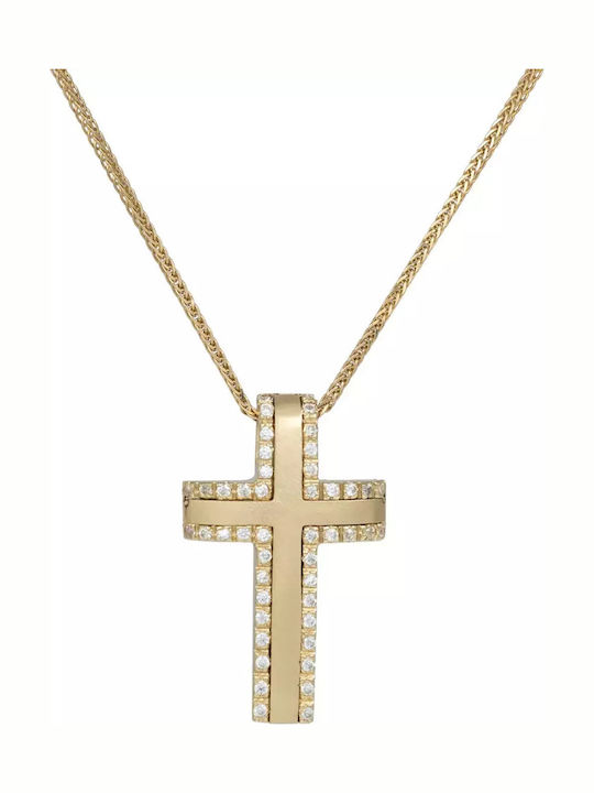 Damen Gold Kreuz 14K Beidseitig mit Kette