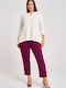 Women's Fabric Trousers with Elastic Carrot Fit Purple