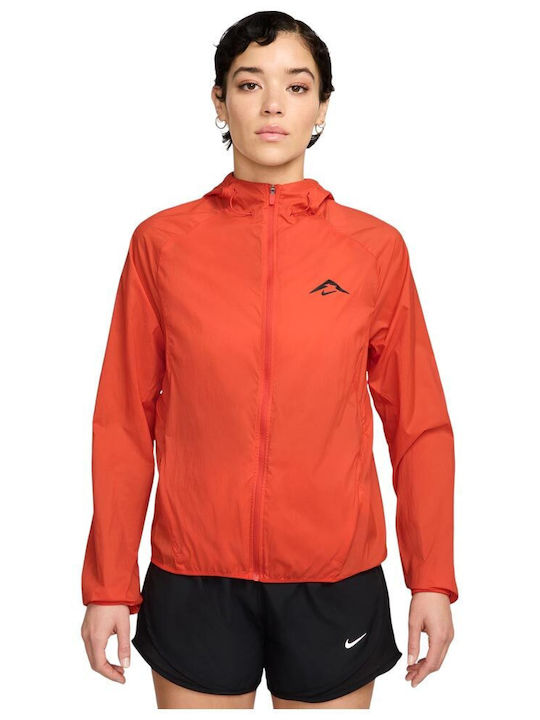 Trail Repel Jacket Women's Running Lifestyle Jacket for Winter with Hood Orange