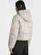 Crop Γυναικείο Puffer Μπουφάν για Χειμώνα Taupe Mist