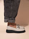Leather Women's Loafers in Beige Color