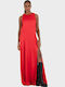 Summer Maxi Dress for Wedding and Christening Open Back Red