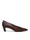 Leather Pointed Toe Brown Medium Heels Animal Print