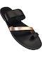 Leather Women's Flat Sandals in Black Color