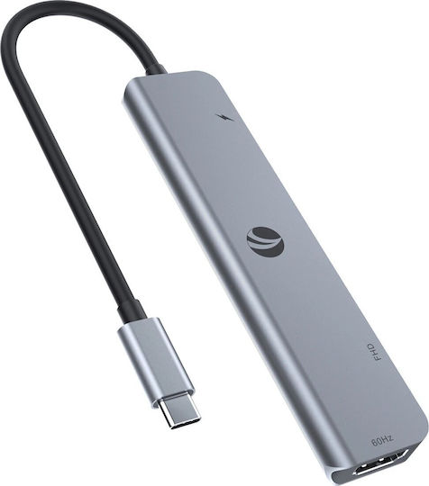 VCom 7-in-1 USB-C Докинг станция с HDMI 4K PD и свързване 2 монитора Сив