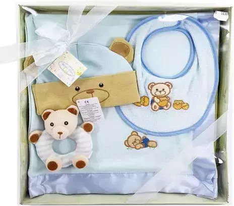 Подаръчен Комплект Russ Berrie Baby Wo Подаръчен Комплект 34520 Момчешки Мече Комплект Син