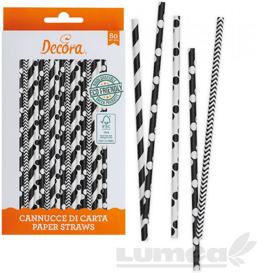 Black White Paper Straws Sticks 80 Pcs Decora