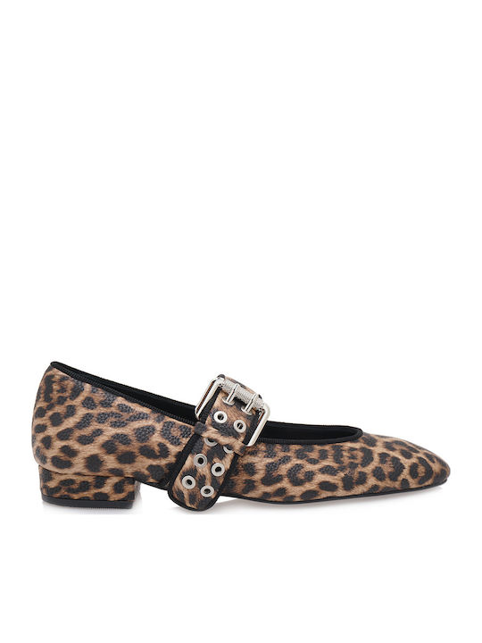 Mary Jane Γόβες με Χαμηλό Τακούνι Animal Print Καφέ