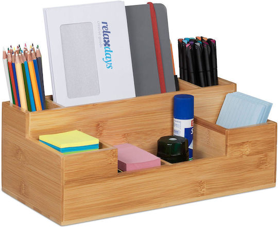 Relaxdays Organizator De Birou 7 Compartimente Organizator Din Bambus Organizator Pentru Birou Bucătărie Baie Masă Hxlxl 11x30x15cm Natural