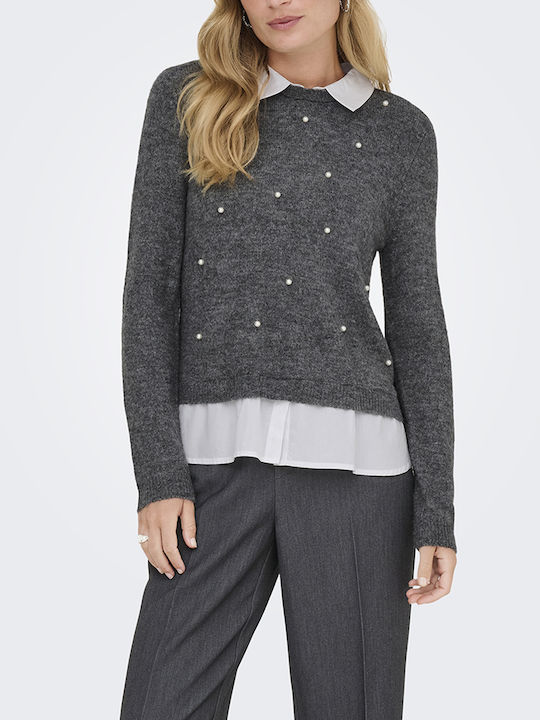 Only Pullover Medium Grey Melange, Cloud Dancer, Dark Slate Grey