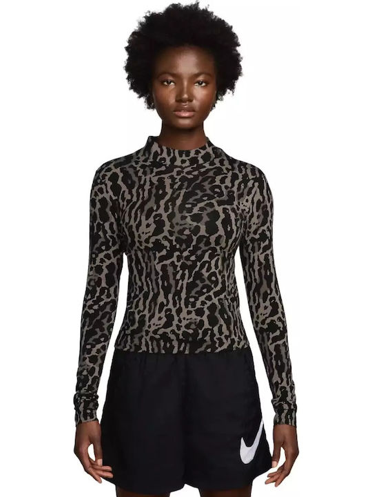 Nike Phoenix Summer Women's Cotton Blouse Long Sleeve Leopard