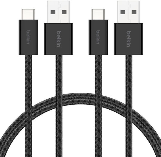 Belkin 2-pack Braided USB 2.0 Cable USB-C male - USB-A 15W Black 1.5m (BBD010hq05BK2PK)