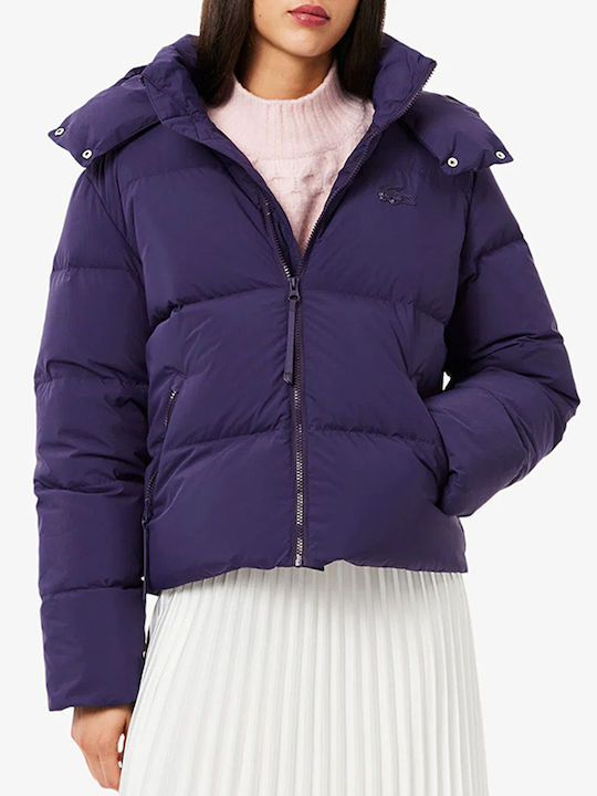 Lacoste Women's Lifestyle Jacket for Winter with Hood Purple