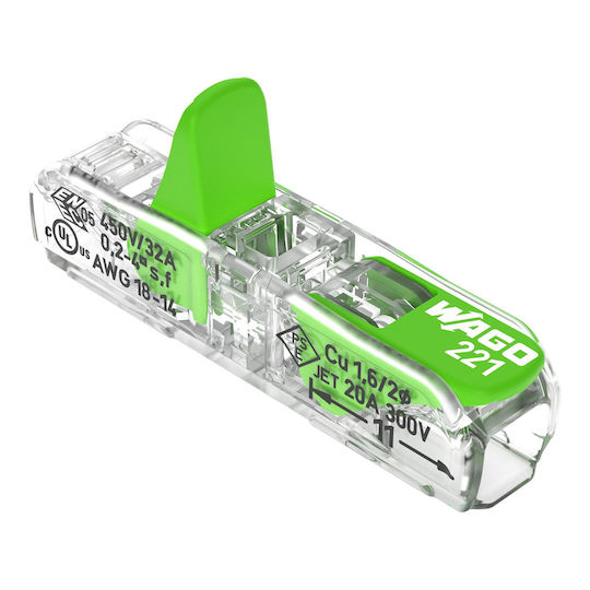Wago Green Range 2-Conductor Through Connector Lever 221-2431 Nominal Cross-Section 4 mm² Lever Suitable for All Conductor Types 12 Pieces