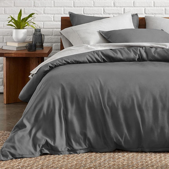 My Home Luxury Bettbezug-Set Einzelbett mit Kissenbezug 160x240 Dark Light Grey