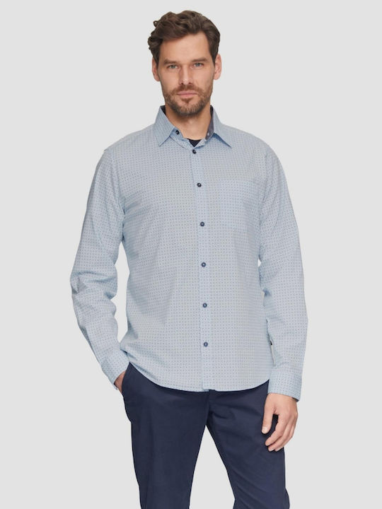 Long-sleeved Cotton Shirt Polka Dot Light Blue